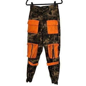 American Bazi Cargo Pants Womens Size S Green Camo Orange Detail Stretch Joggers